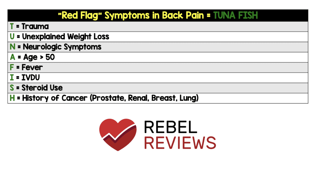 Red Flag Symptoms of Back Pain REBEL EM Emergency Medicine Blog